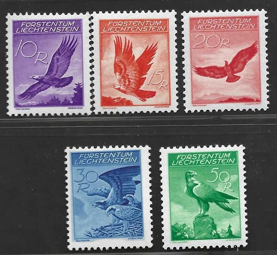 LIECHTENSTEIN 1934 AIR MAILS SET SCOTT # C9-C13 MINT NEVER HINGED VERY FINE - Image 1 of 2
