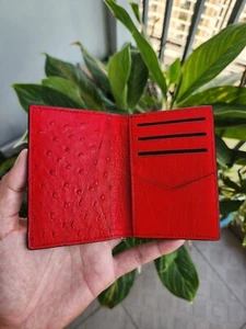 Black/Red Doubeside Genuine ostrich Body Leather Skin Men's Card Holder,Wallet - Picture 1 of 15