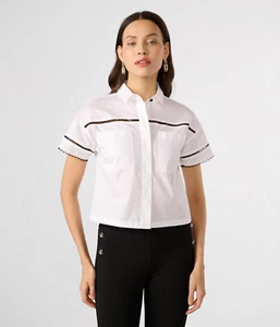 Karl Lagerfeld Paris Collared Cotton Logo Lace Shirt, Style# L4CA0552, Size M - Picture 1 of 9