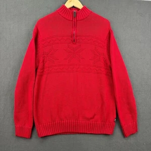 Chaps Pullover Mens Medium Red Long Sleeve Knitted 1/4 Zip Cotton Sweater - Picture 1 of 12