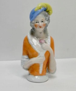 Antique victorian porcelain half doll blue hat - Picture 1 of 6