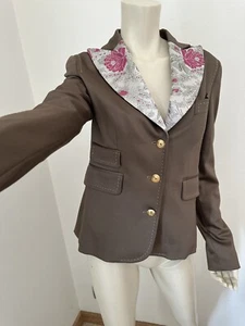 ROBERTO CAVALLI Blazer Jacket Taupe Silver Jacquard Double Breast Size IT 42-S M - Picture 1 of 21