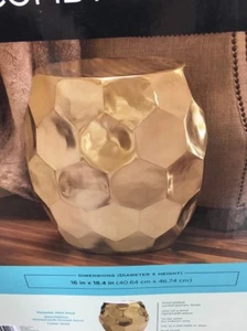 new nib Antique Look Gold  Finish Honeycomb  Indoor Metal Accent Stool 16"X18.4" - Picture 1 of 9