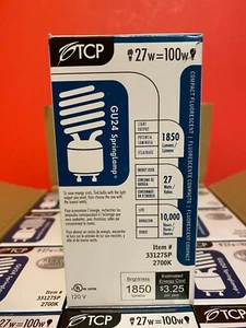 Lot 12 TCP 27w=100w Springlamp GU-24 base Item 33127SP 2700k Compact Fluorescent - Picture 1 of 3