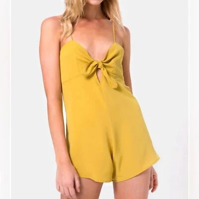 MOTEL Mustard Yellow Spaghetti Strap Romper Roman Playsuit Juniors Sz XL NWT - Image 1 of 4