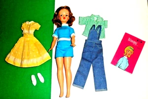 VTG Ideal TAMMY FAMILY DOLL BROWN HAIR 12" #9000-1 1960s DUNGAREES SHIRT DRESS - Picture 1 of 12