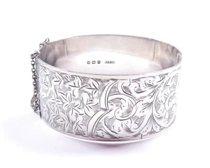 Antiguo brazalete ancho 1934 hoja de plata esterlina 925 y diseño perseguido pesado 35,7 g - Imagen 1 de 13