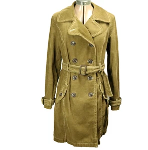 Y2K Merona Corduroy Double Breasted Pea Coat Belted Lined Pockets Olive Green M - Picture 1 of 24