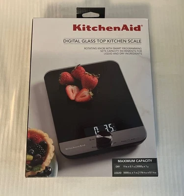 KitchenAid Superficie de Vidrio 11 Libras Capacidad Cocina Digital Báscula de Alimentos Negra Nueva Foto 1 de 4