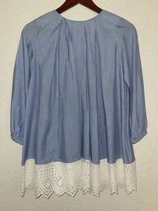 Oscar De La Renta 8Y Youth Long Sleeve Blue White Eyelet Dress Silk Spring Dress - Picture 1 of 9