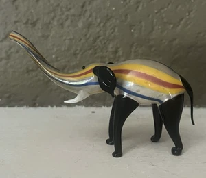 VINTAGE MUNDGEBLASENE ZARTE KUNST GLAS - GESTREIFTE ELEFANTENFIGUR - Bild 1 von 6