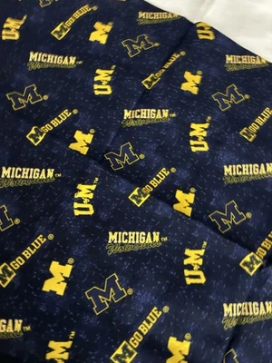 UNIVERSITY OF MICHIGAN WOLVERINES U of MAIZE BLUE GO BLUE COTTON FABRIC BTY - Image 1 of 4