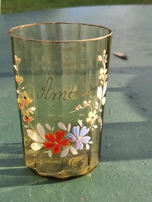 Ancien Verre Émaillé Et Doré En Cristal De Bohème Coloré - Amitié - Photo 1/4