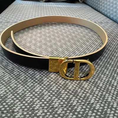 Christian Dior 30 Montaigne Reversible Leather Belt CD Logo Buckle Gold Black - Image 1 of 4