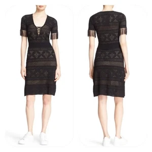 A.L.C. Vestido Vaina Trevi' Crochet Negro Encaje S Manga Corta Flecos Boho Clásico - Imagen 1 de 11