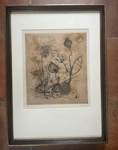 Stampa artistica acquatinta firmata Johnny Friedlaender 1953, Fleurs II, 20/200, incorniciata - Foto 1 di 5