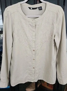 Carole Little Womens Large Ecru  Embroidered Linen Blouse Career  - Picture 1 of 6