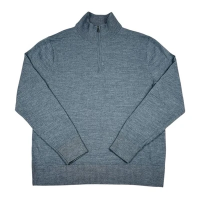 J Crew Merino Wool Blend 1/4 Zip Sweater Pullover Stretch Mens Large Storm Gray - Image 1 of 4