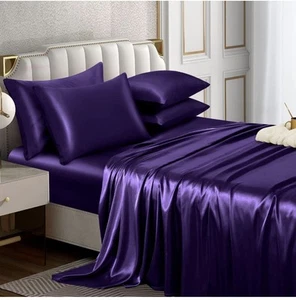 Horbaunal 6 Piece Satin Sheet Set King Size Luxury Silky & Soft Purple Satin... - Picture 1 of 3