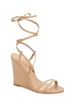 SCHUTZ Mujer Beige Deonne Punta Redonda Cuña Cuero Gladiador Sandalias Zapatos 9 B Foto 1 de 2