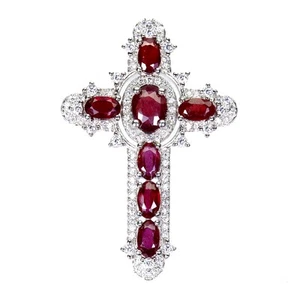 925 Sterling Silver Pendant Oval Ruby 7x5mm Cross Natural Gemstone Jewelry - Picture 1 of 13