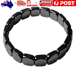 Pulsera de piedra de hematita natural para hombre pulsera de curación pulsera elástica con cuentas AU - Imagen 1 de 11