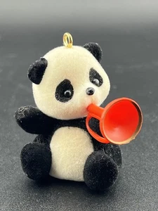 Vintage 1985 Hallmark Trumpet Panda Bear Ornament Flocked Keepsake Boxed - Picture 1 of 7