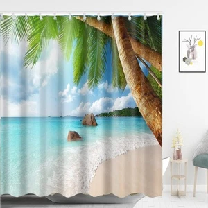 Tropical Beach Shower Curtain Polyester Waterproof Fabric Beach Scene Bathroo... - Picture 1 of 6