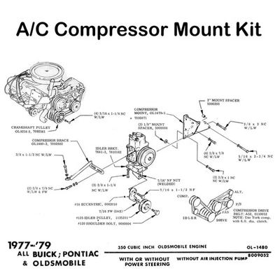 AC Compressor Mount Kit for ALL 1977-1979 BUICK - PONTIAC - OLDSMOBILE - Изображение 1 из 2