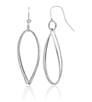 14K Solid White Gold Twisted Dangle Earrings - Image 1 of 4