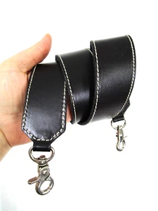 Black White Stitch Leather Silver Hrdwr Replacement Shoulder Strap 39"L 1.25"W - Picture 1 of 4