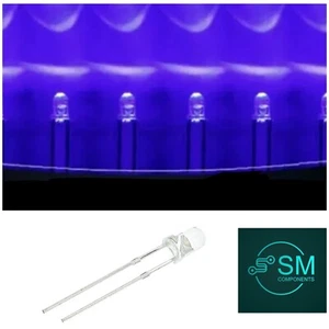 3mm UV Ultra Violet 100pc Led Light Emitting Diode Purple Clear Round Head 390nm - Picture 1 of 3