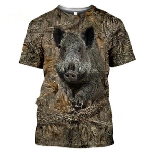 Camouflage Jagd Tiere Wildschwein 3D T-Shirt Sommer Freizeit Herren T-Shirts - Bild 1 von 13