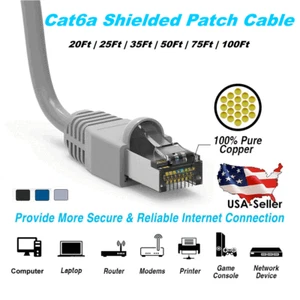 Premium Cat6A Shielded (SSTP) Booted Cables Bare Copper 1Ft up to 15Ft - Picture 1 of 6