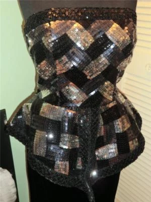 VESTIDO PEPLUM LENTEJUELAS TERCIOPELO NEGRO SIN TIRANTES AÑOS 80 BILL BLASS DE COLECCIÓN Foto 1 de 4