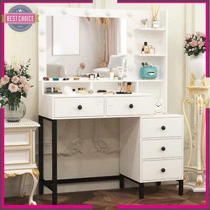 Vanity Table Set with Lighted Mirror Makeup Dressing White with 11 Led Bulb - Picture 1 of 10