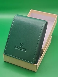Rolex Green Watch Pouch Box Case Soft Velvet Interior Faux Leather - Picture 1 of 7