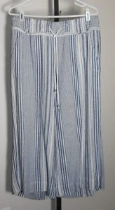 Time And True Women's Linen Blend Striped Wide Leg Capri Pants Size M - Picture 1 of 2