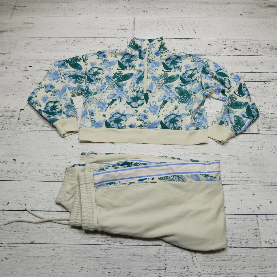 Fabletics Chándal para Mujer S/L Azul Verde Floral Mezcla de algodón Terry Knit Crop Foto 1 de 4