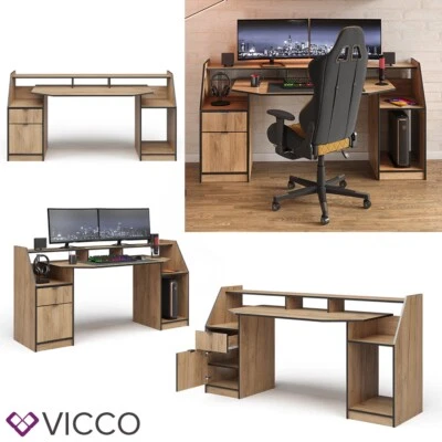 Computertisch Joel Eiche Schwarz 180 x 66 cm Gamingtisch PC-Tisch Vicco - Bild 1 von 4
