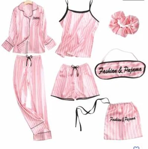 7 pcs ladies pyjama set silk satin sleepwear nightwear uk - Picture 1 of 4