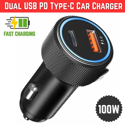 Cargador Coche Doble USB PD Tipo-C Adaptador Rápido 100W Para Samsung 21 22 23 Max Lote Foto 1 de 4