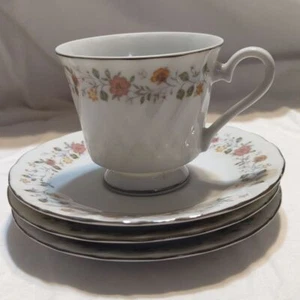 Vintage Sheffield "Bouquet Pattern" Porzellan Fine China Untertassen & Teetasse Japan - Bild 1 von 5