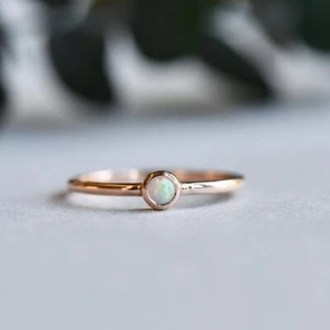 Choc Solitaire Engagement Engagement Ring 14k Gold Opalite Jewelry - Picture 1 of 5