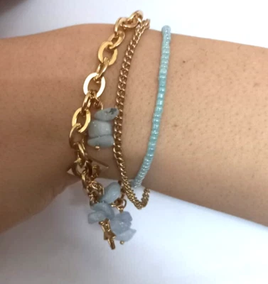 Pulsera elástica de lentejuelas para mujer enchapada en oro consta de 3 piezas Foto 1 de 3