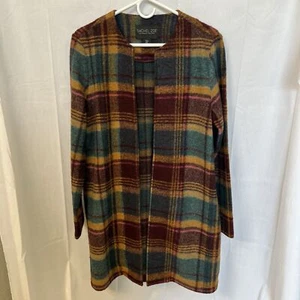 Rachel Zoe S Purple Yellow Plaid Wool Blend Open Blazer Jacket Coat Fall Autumn - Picture 1 of 12