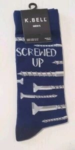 Men's Crew Socks Size 10-13 K Bell Screwed Up Novelty Fashion New Blue - Picture 1 of 2