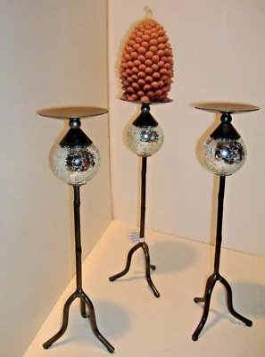 3 Mercury glass topped 13 inch candlesticks - Image 1 of 4