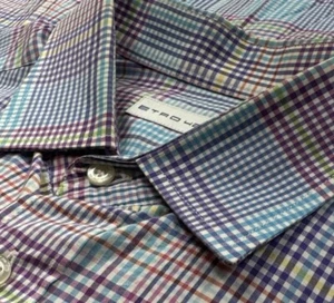 Camisa ETRO 42 Para Hombres Arco Iris Cuadros Manga Larga Abotonada Spa Spartaco Italia - Imagen 1 de 10