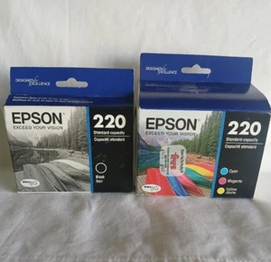 01/2025 Zestaw 4 nowych oryginalnych wkładów atramentowych Epson 220 czarno-kolorowych XP320 WF2630 - Zdjęcie 1 z 3
